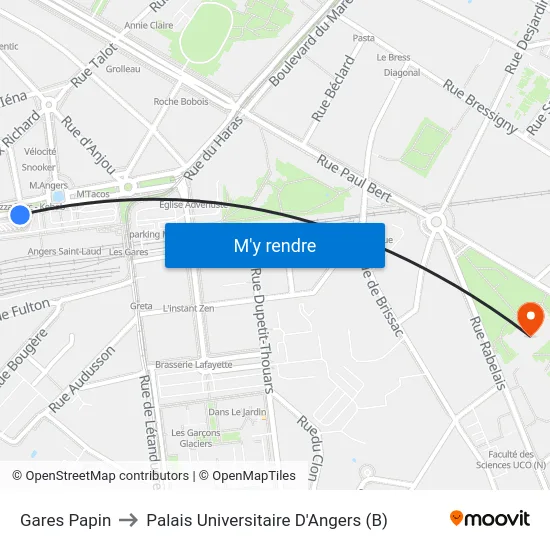 Gares Papin to Palais Universitaire D'Angers (B) map