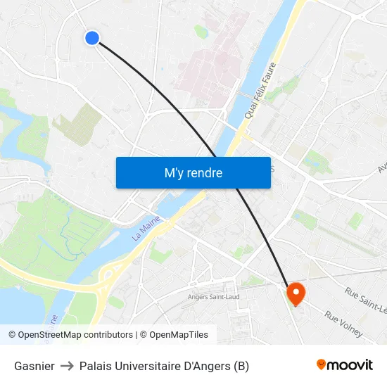 Gasnier to Palais Universitaire D'Angers (B) map
