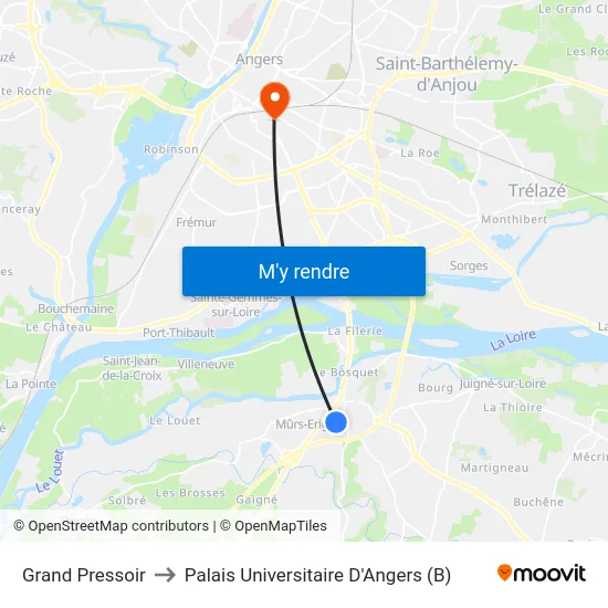 Grand Pressoir to Palais Universitaire D'Angers (B) map