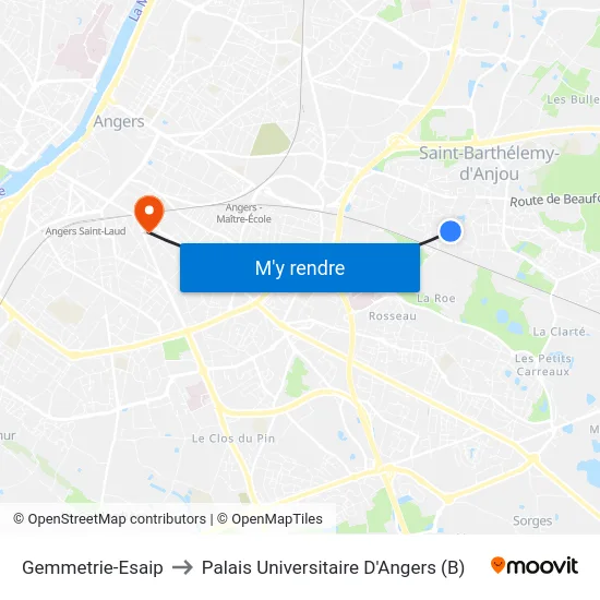 Gemmetrie-Esaip to Palais Universitaire D'Angers (B) map