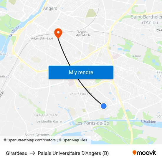 Girardeau to Palais Universitaire D'Angers (B) map