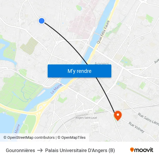 Gouronnières to Palais Universitaire D'Angers (B) map