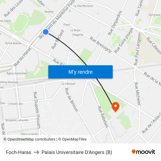 Foch-Haras to Palais Universitaire D'Angers (B) map