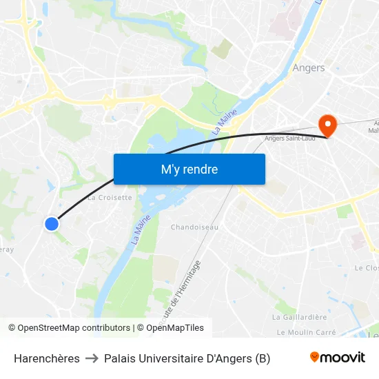 Harenchères to Palais Universitaire D'Angers (B) map