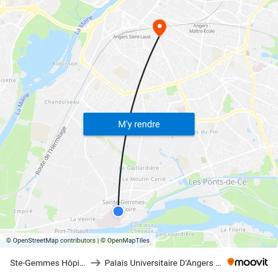 Ste-Gemmes Hôpital to Palais Universitaire D'Angers (B) map