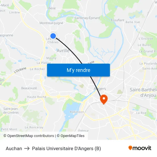 Auchan to Palais Universitaire D'Angers (B) map