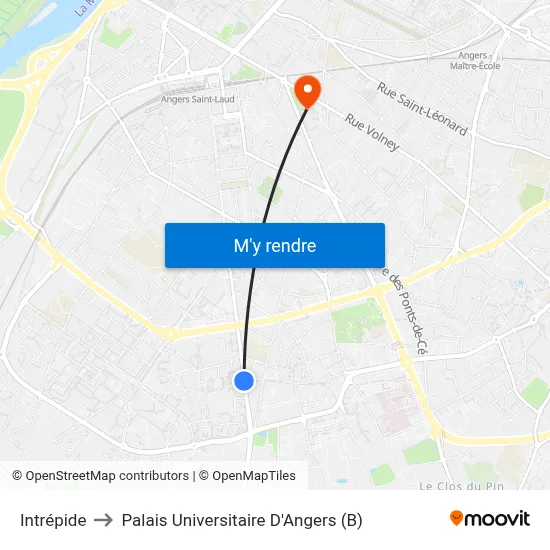 Intrépide to Palais Universitaire D'Angers (B) map
