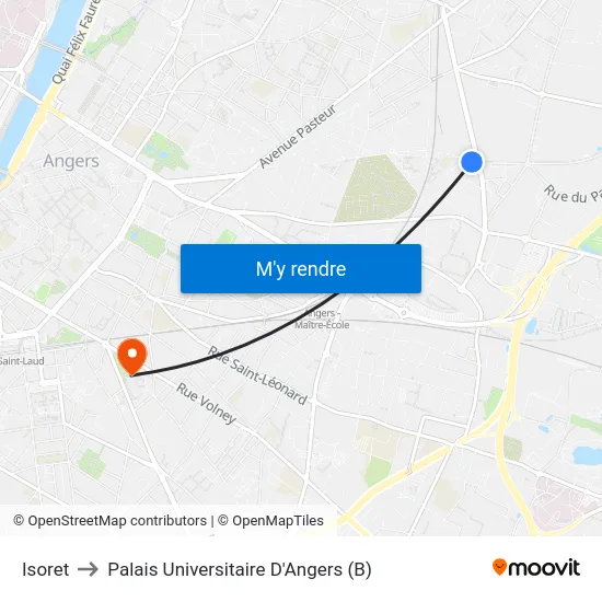 Isoret to Palais Universitaire D'Angers (B) map