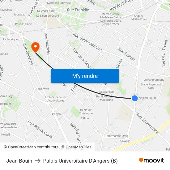 Jean Bouin to Palais Universitaire D'Angers (B) map