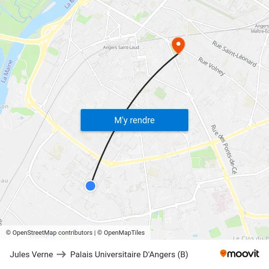 Jules Verne to Palais Universitaire D'Angers (B) map