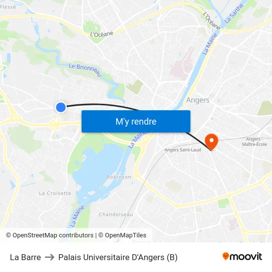 La Barre to Palais Universitaire D'Angers (B) map