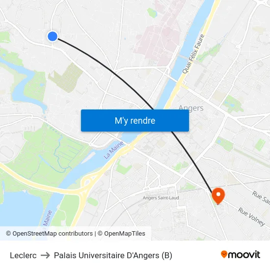 Leclerc to Palais Universitaire D'Angers (B) map