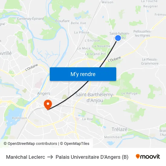 Maréchal Leclerc to Palais Universitaire D'Angers (B) map