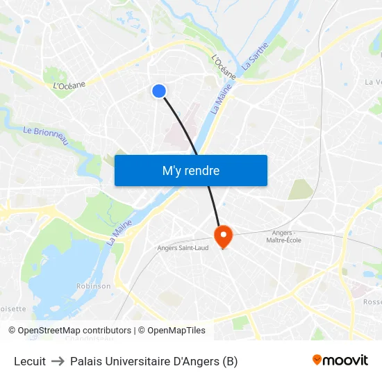 Lecuit to Palais Universitaire D'Angers (B) map