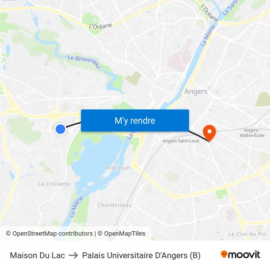 Maison Du Lac to Palais Universitaire D'Angers (B) map