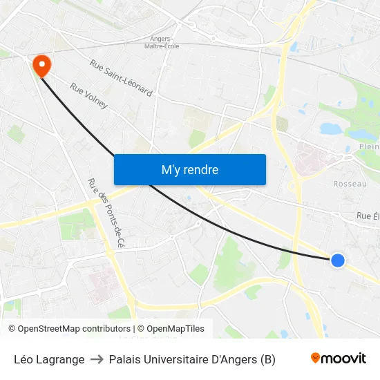 Léo Lagrange to Palais Universitaire D'Angers (B) map