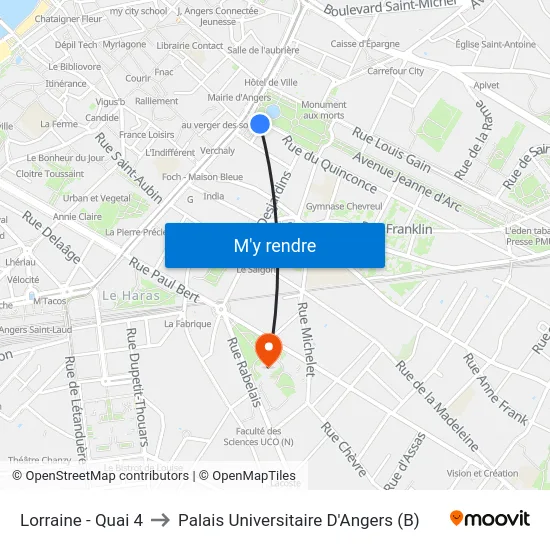 Lorraine - Quai 4 to Palais Universitaire D'Angers (B) map