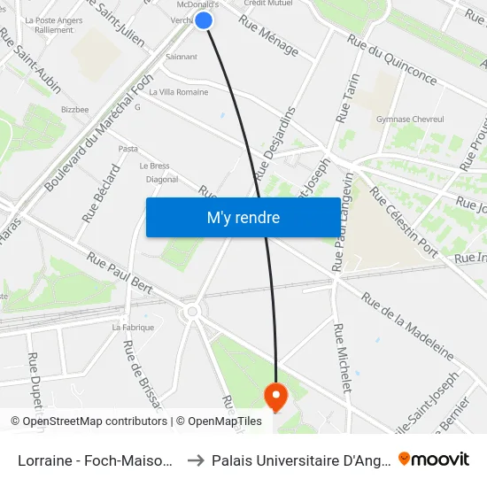 Lorraine - Foch-Maison Bleue to Palais Universitaire D'Angers (B) map