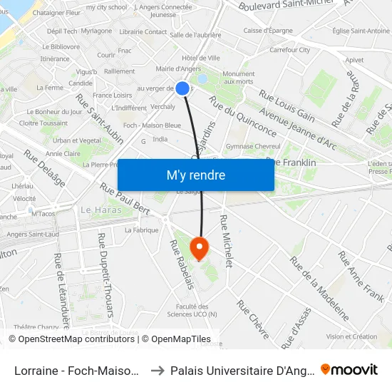 Lorraine - Foch-Maison Bleue to Palais Universitaire D'Angers (B) map