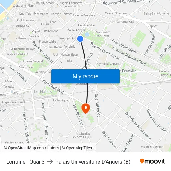 Lorraine - Quai 3 to Palais Universitaire D'Angers (B) map