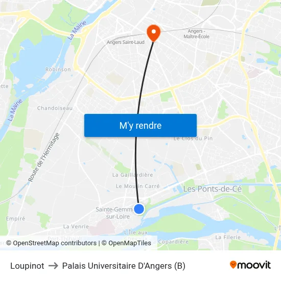 Loupinot to Palais Universitaire D'Angers (B) map