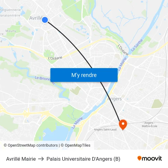Avrillé Mairie to Palais Universitaire D'Angers (B) map