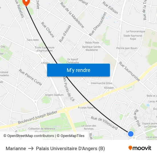 Marianne to Palais Universitaire D'Angers (B) map