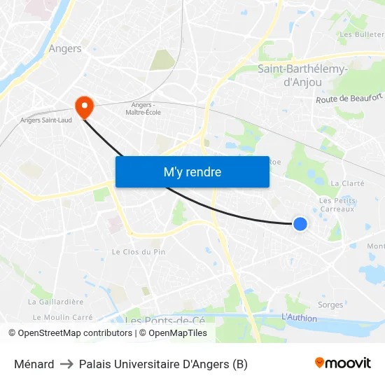 Ménard to Palais Universitaire D'Angers (B) map