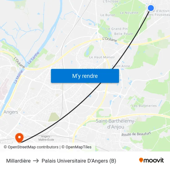 Millardière to Palais Universitaire D'Angers (B) map