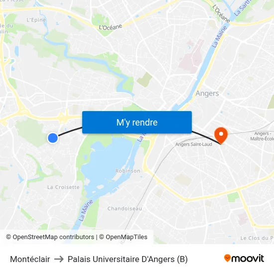 Montéclair to Palais Universitaire D'Angers (B) map