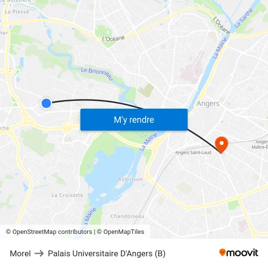 Morel to Palais Universitaire D'Angers (B) map