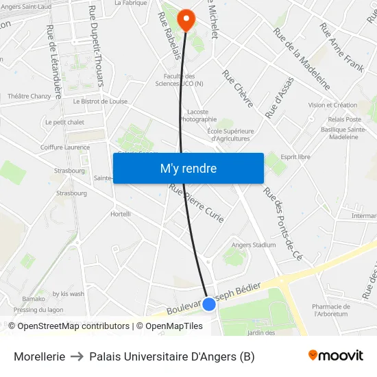 Morellerie to Palais Universitaire D'Angers (B) map