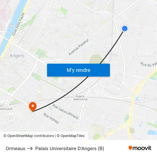 Ormeaux to Palais Universitaire D'Angers (B) map