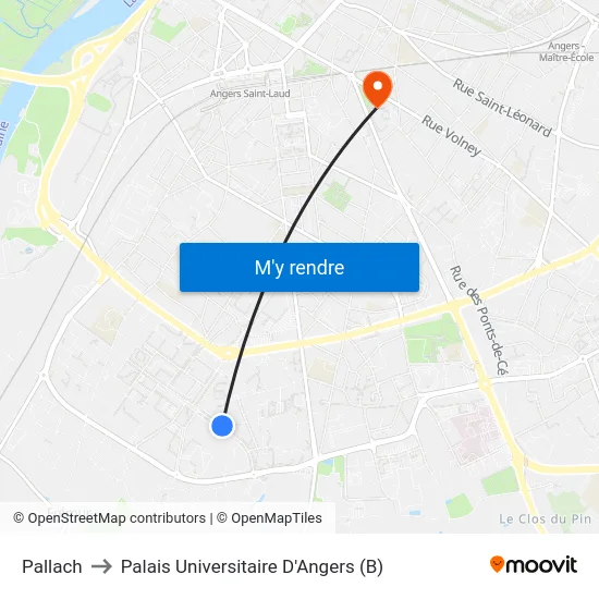 Pallach to Palais Universitaire D'Angers (B) map