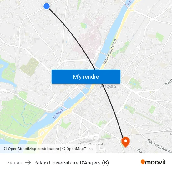 Peluau to Palais Universitaire D'Angers (B) map