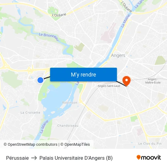 Pérussaie to Palais Universitaire D'Angers (B) map