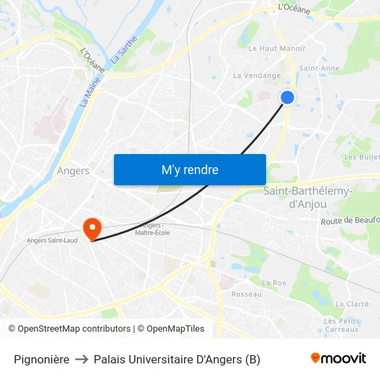 Pignonière to Palais Universitaire D'Angers (B) map