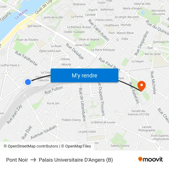 Pont Noir to Palais Universitaire D'Angers (B) map