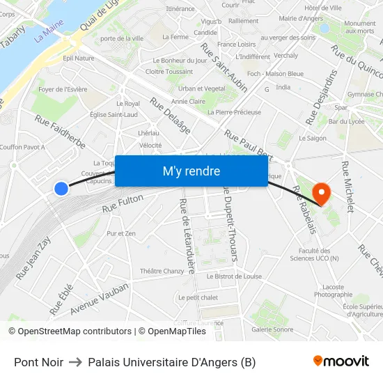 Pont Noir to Palais Universitaire D'Angers (B) map