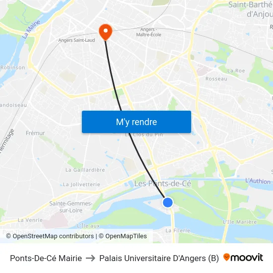 Ponts-De-Cé Mairie to Palais Universitaire D'Angers (B) map