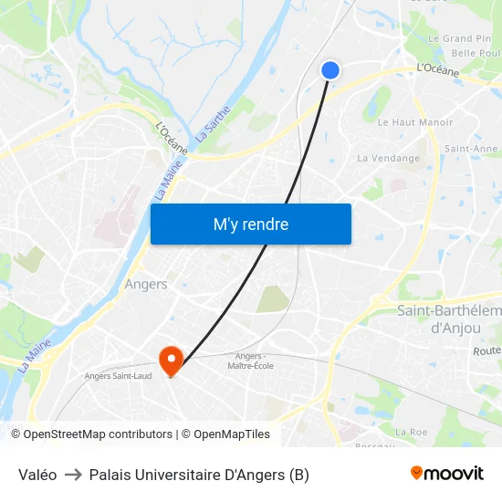 Valéo to Palais Universitaire D'Angers (B) map