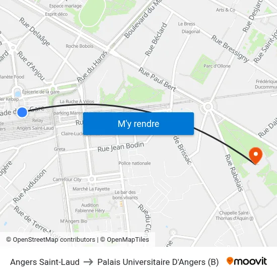 Angers Saint-Laud to Palais Universitaire D'Angers (B) map