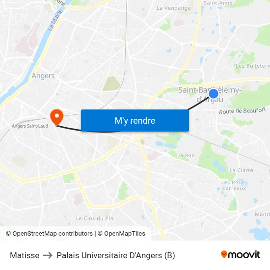 Matisse to Palais Universitaire D'Angers (B) map