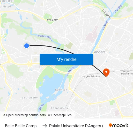 Belle-Beille Campus to Palais Universitaire D'Angers (B) map