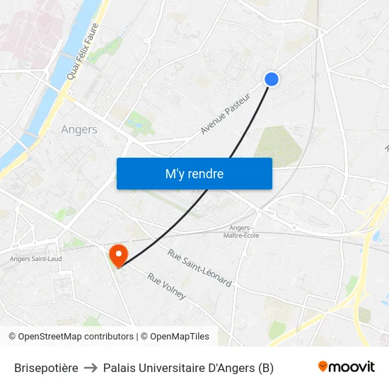 Brisepotière to Palais Universitaire D'Angers (B) map