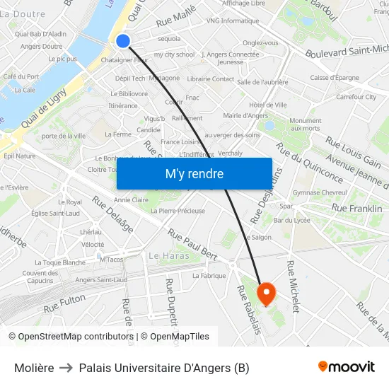 Molière to Palais Universitaire D'Angers (B) map