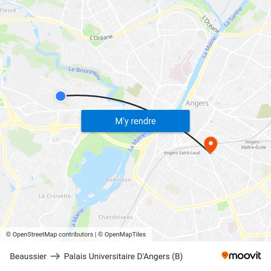 Beaussier to Palais Universitaire D'Angers (B) map