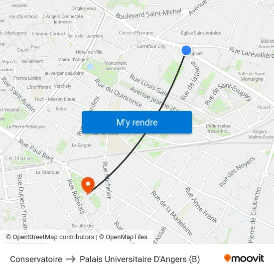 Conservatoire to Palais Universitaire D'Angers (B) map