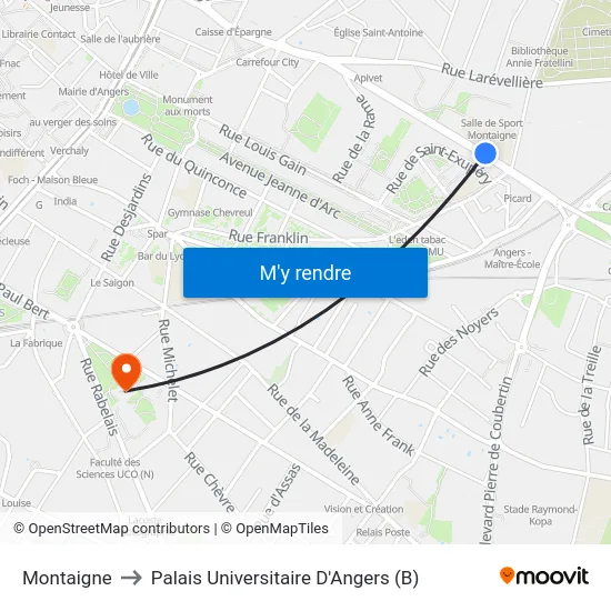 Montaigne to Palais Universitaire D'Angers (B) map