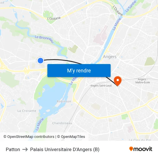 Patton to Palais Universitaire D'Angers (B) map